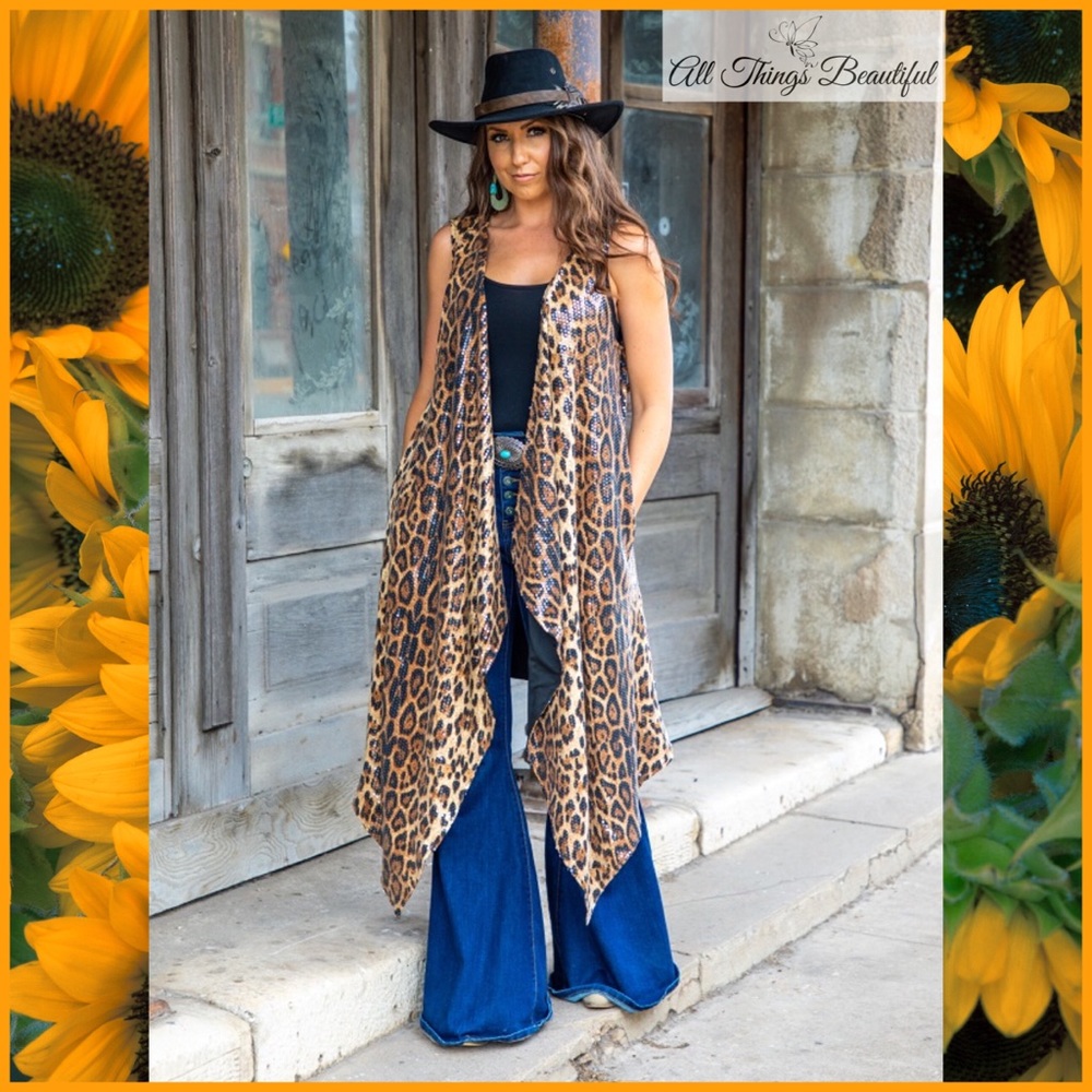 LAST ONE 🆕🐾L&B SEQUIN Leopard Kimono/Duster🐾 - Picture 3 of 8